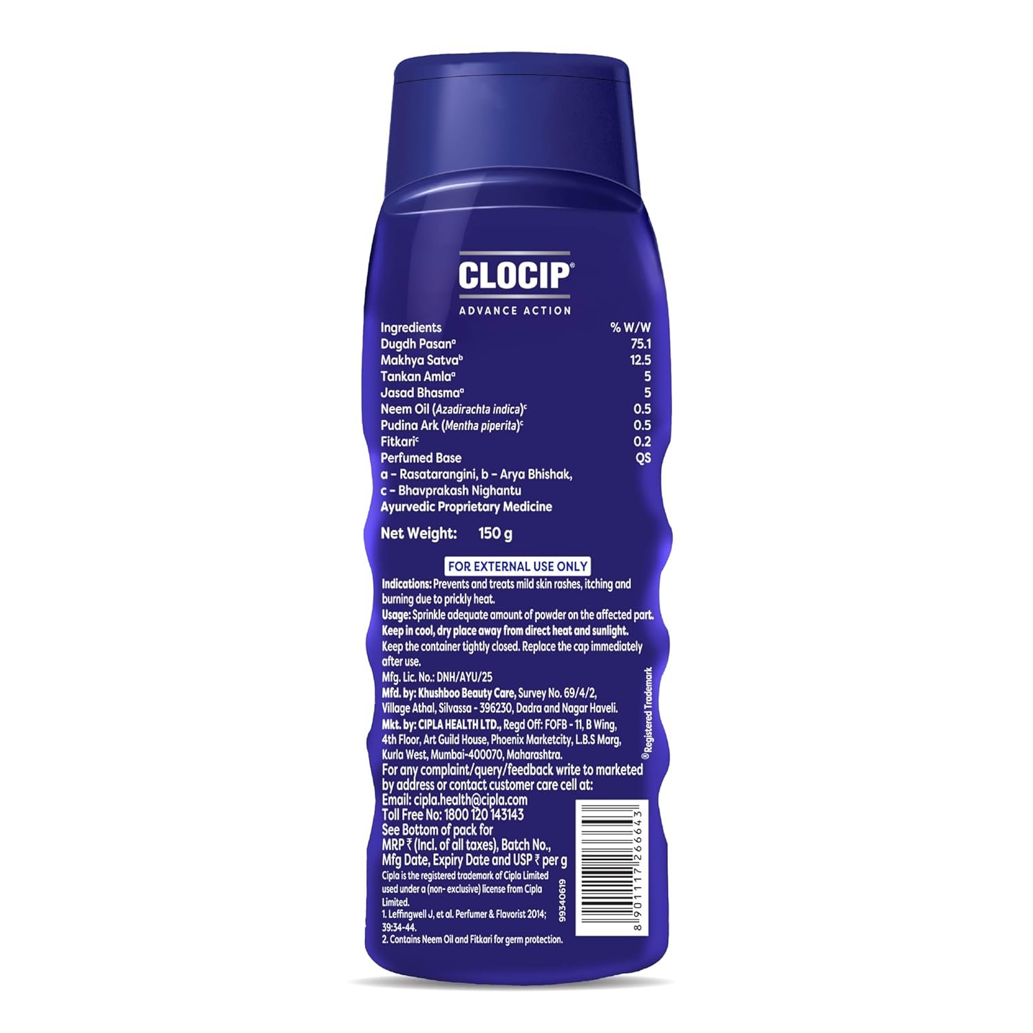Clocip Advance Action Prickly Heat Powder 150gm