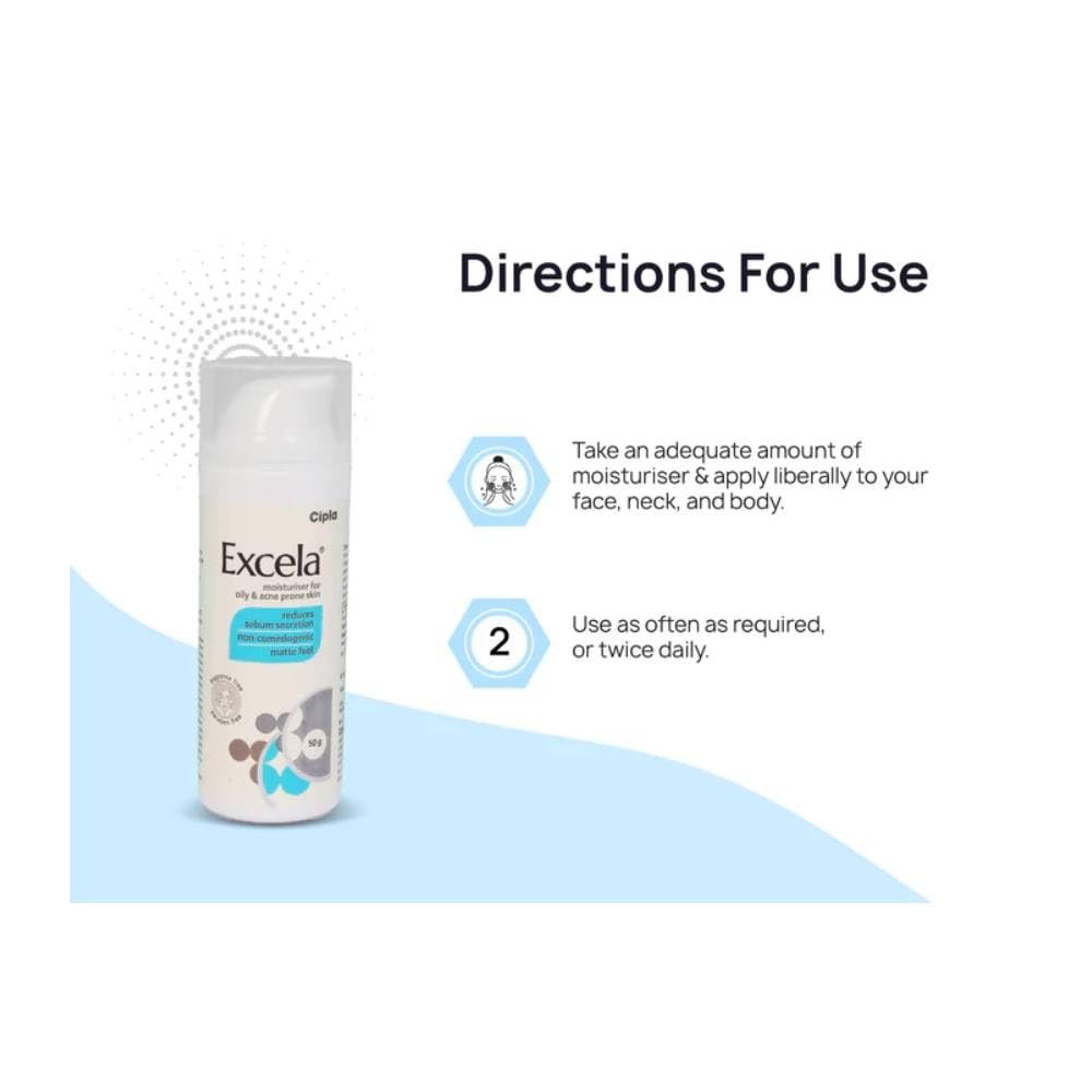 Excela Moisturiser for Oily & Acne Prone Skin | Non-Comedogenic | Fragrance & Paraben Free Face Care Product 50gm