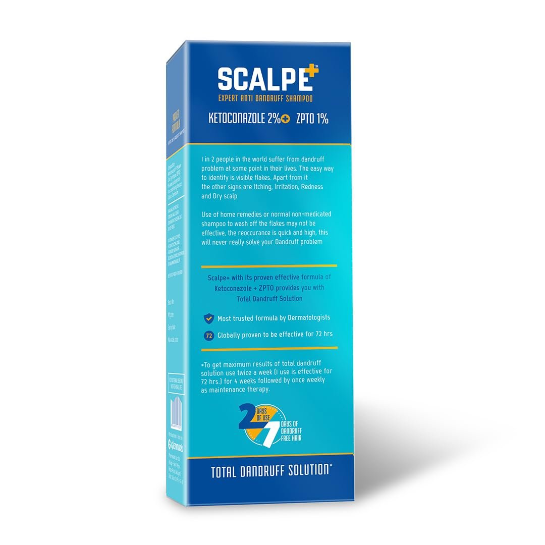 Scalpe+ Expert - Bottle of 75ml Anti Dandruff Shampoo for Men and Women with Ketoconazole and ZPTO