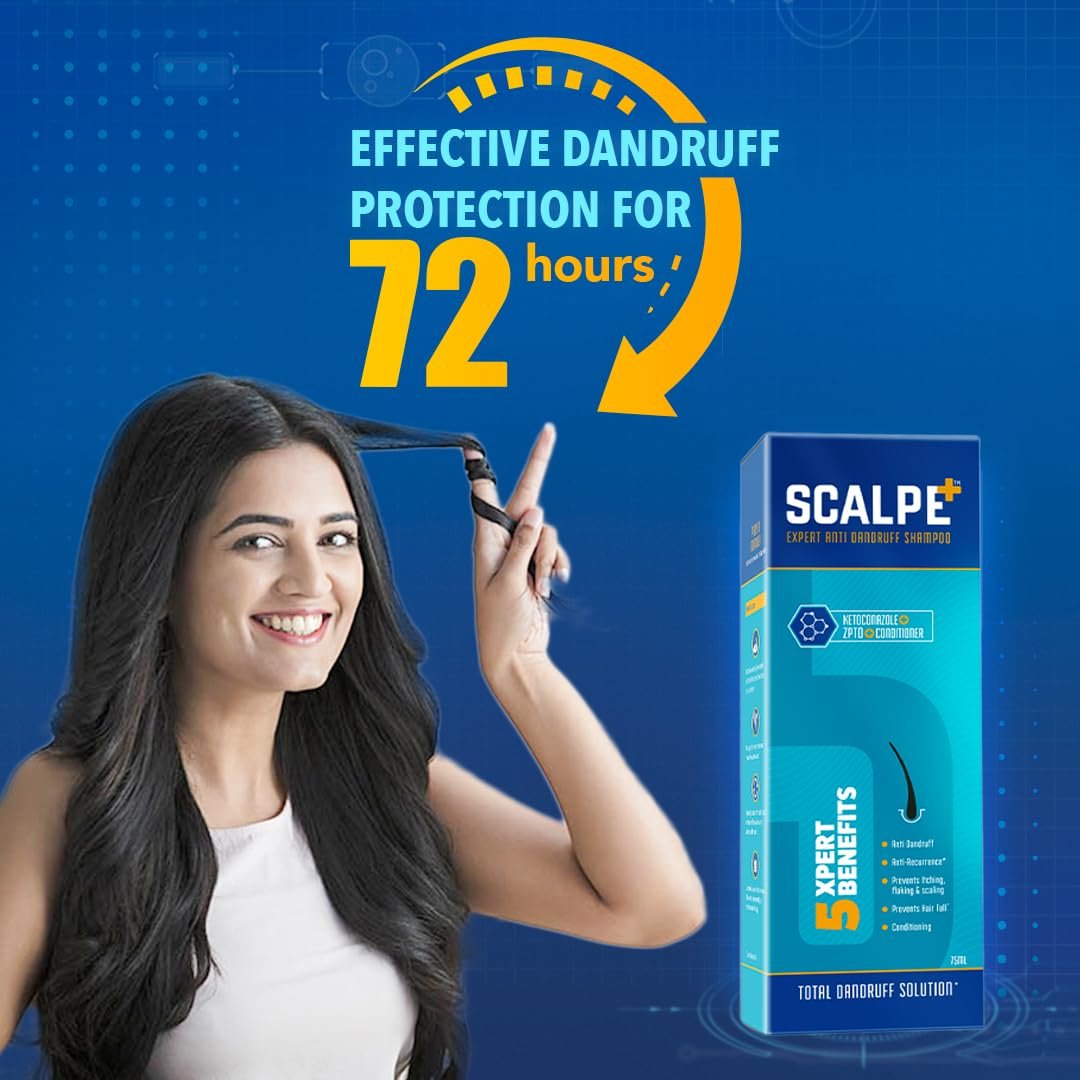 Scalpe+ Expert - Bottle of 75ml Anti Dandruff Shampoo for Men and Women with Ketoconazole and ZPTO
