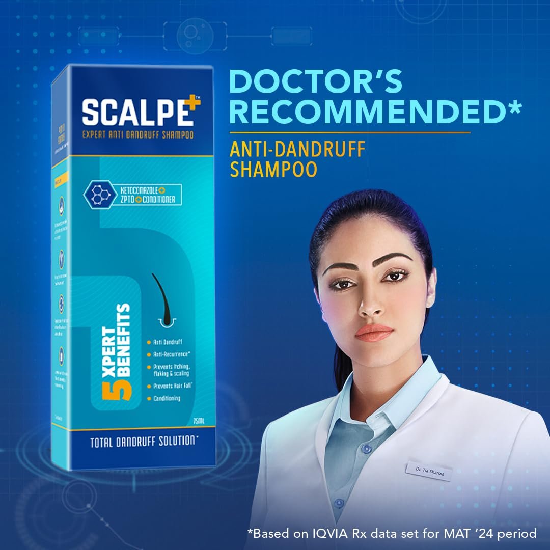 Scalpe+ Expert - Bottle of 75ml Anti Dandruff Shampoo for Men and Women with Ketoconazole and ZPTO