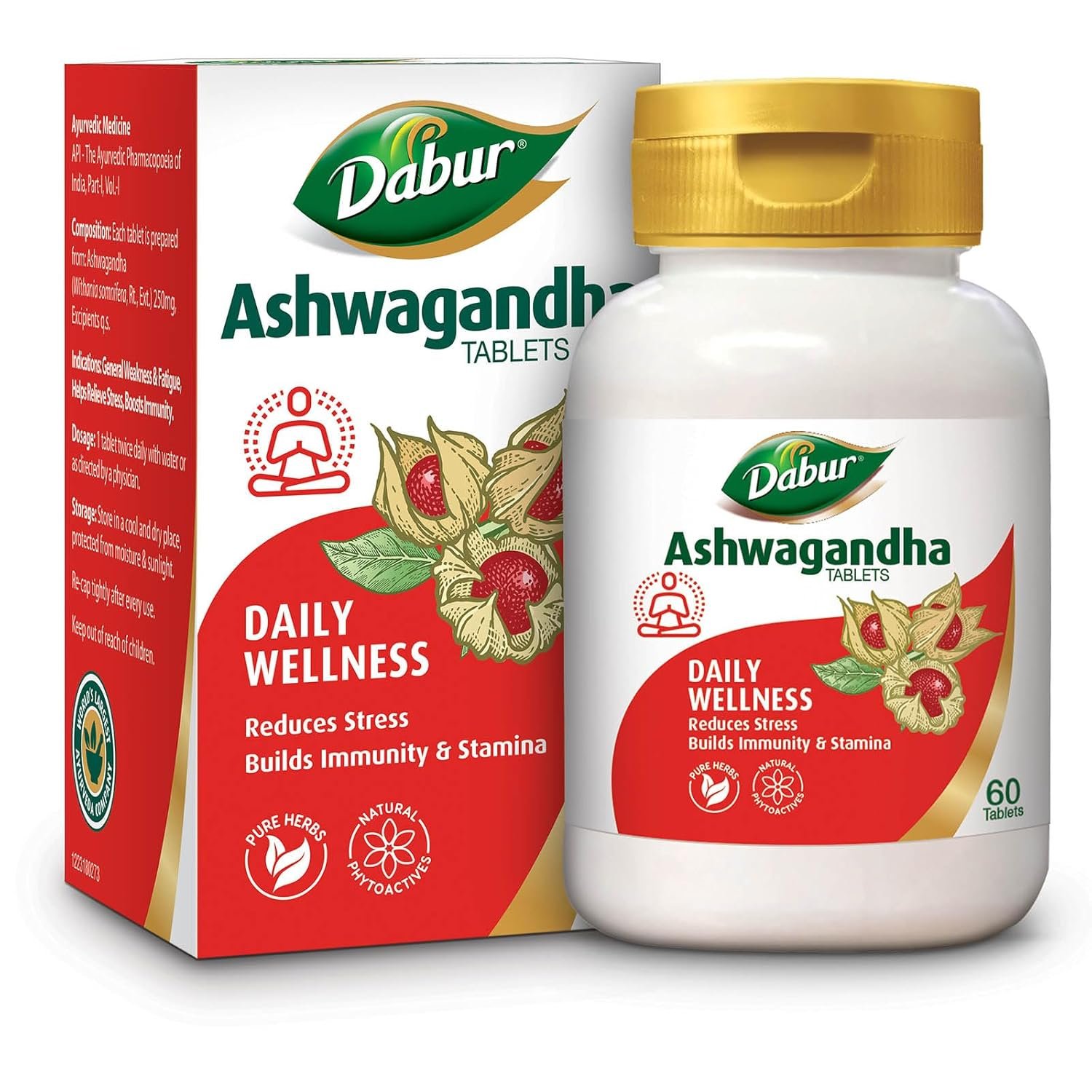 Dabur Ashwagandha Tablet | General Wellness Tablets | Stress Relief | Rich in Antioxidants | Immunity Booster | Rejuvenates Body 60 tablets