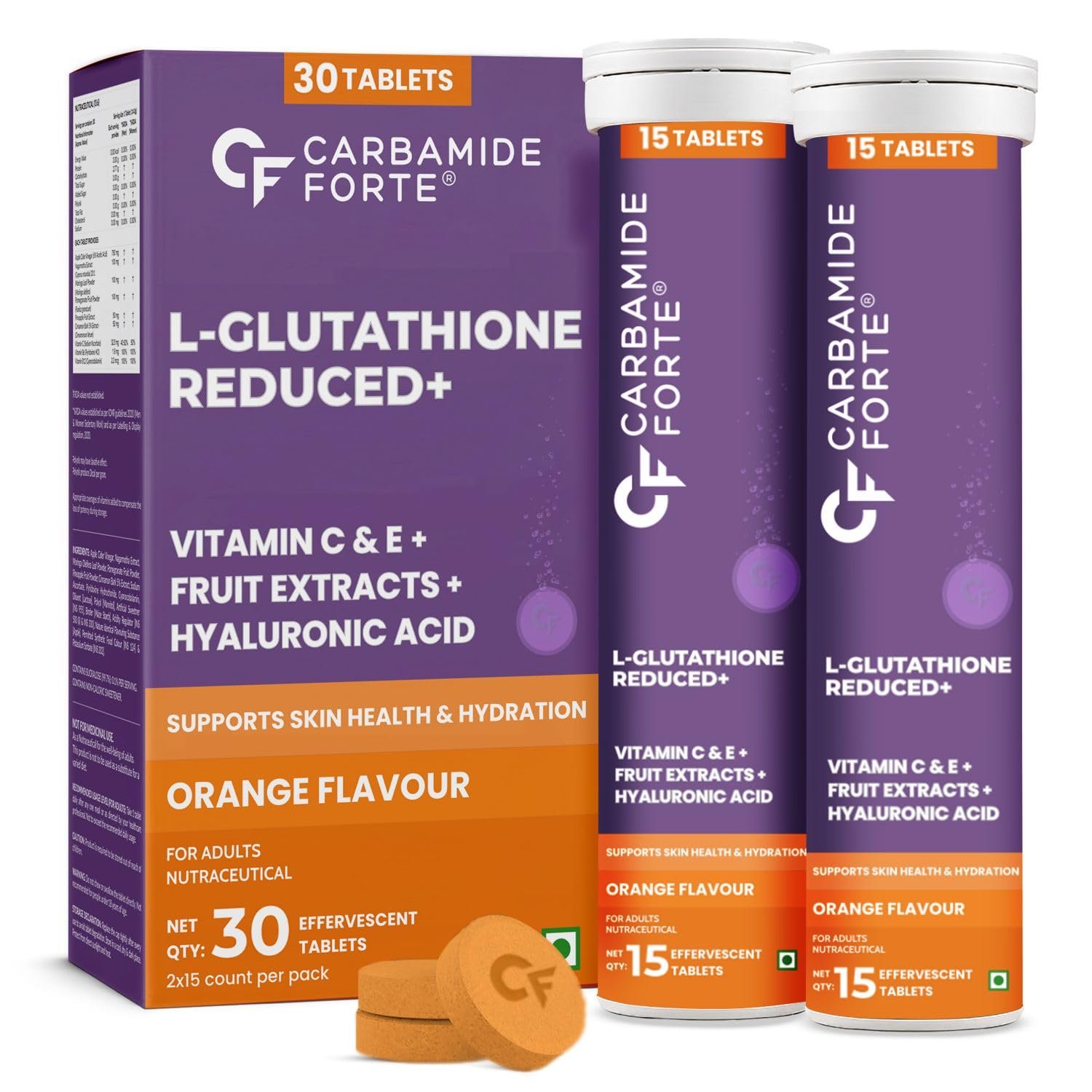 Carbamide Forte Japanese Reduced L Glutathione Supplements Effervescent Tablet 600mg | L Glutathione Tablets ( Pack of 2 )