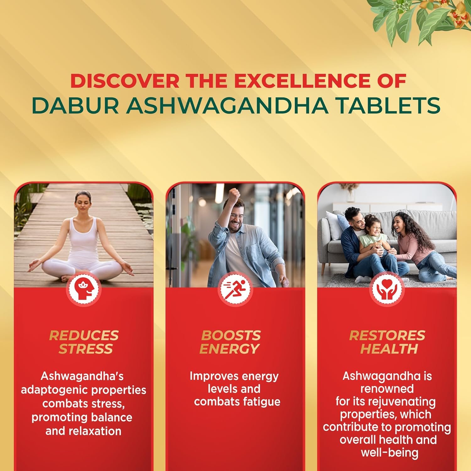 Dabur Ashwagandha Tablet | General Wellness Tablets | Stress Relief | Rich in Antioxidants | Immunity Booster | Rejuvenates Body 60 tablets