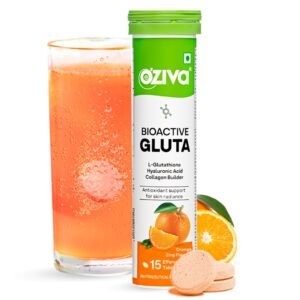 OZiva Bioactive Glutathione Tablets for Radiant Skin – 15 Effervescent Tablets (Pack of 1) | L-Glutathione, Hyaluronic Acid, Lycopene, Vitamin C For Skin Glow & Anti-Pigmentation | Orange