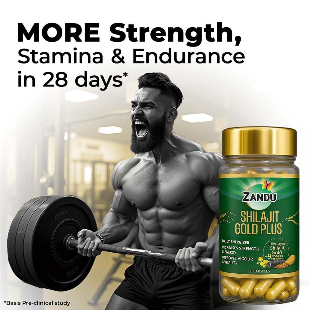 Zandu Shilajit/Shilajeet Gold Plus Boosts Stamina, Strength & Energy 60 Capsules