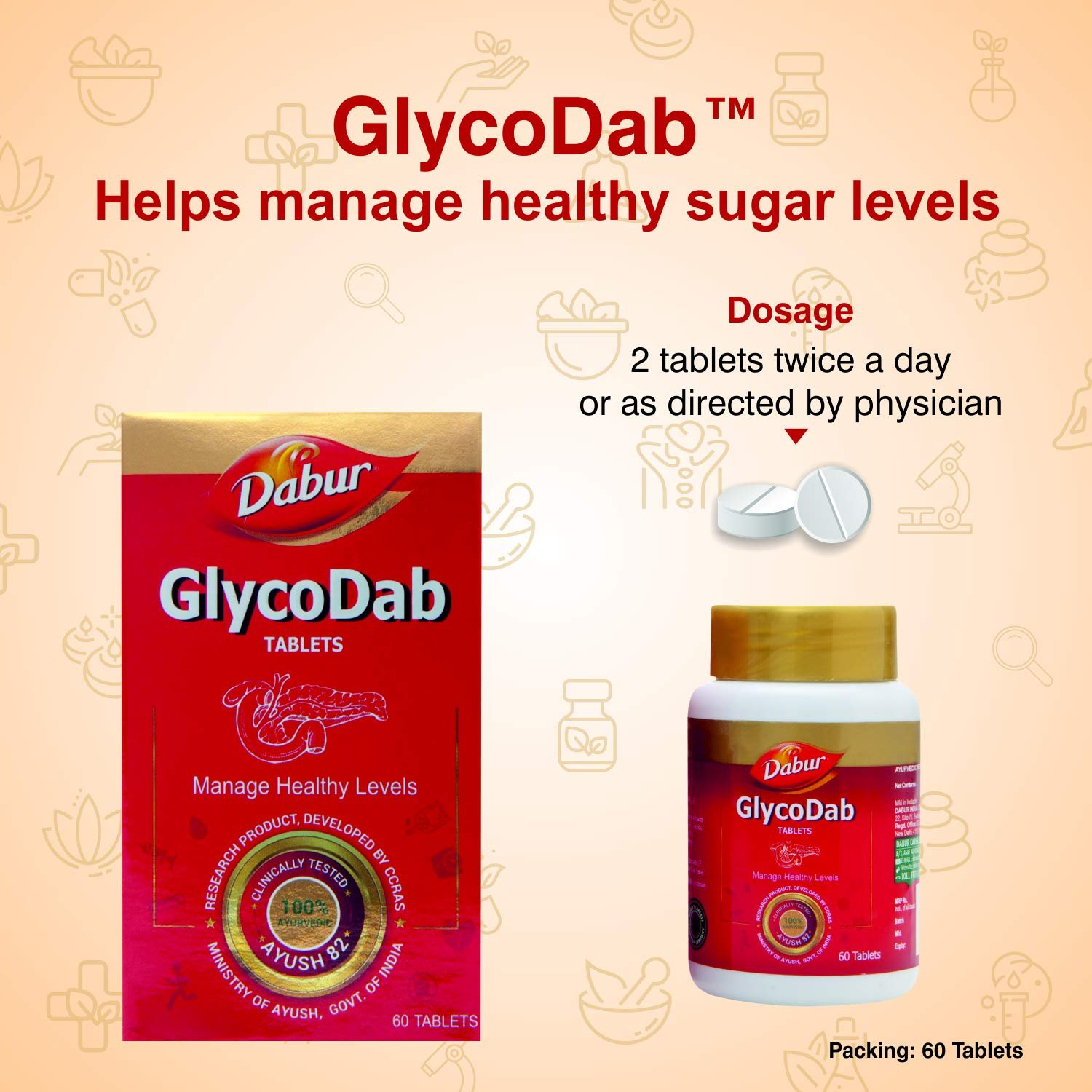 Dabur Glycodab Ayurvedic Tablets For Blood Sugar Management & Metabolism 60 tablets