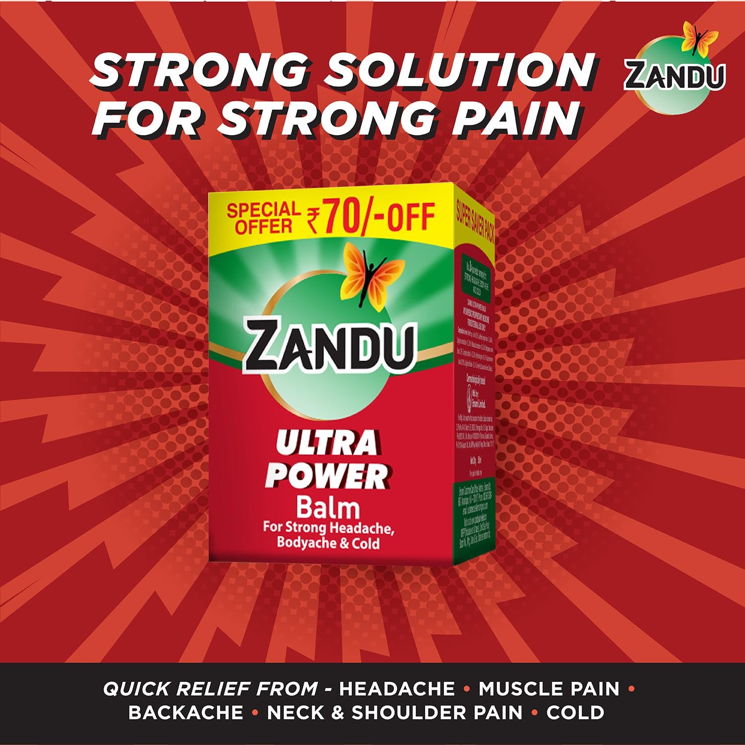 Zandu Ultra Power Balm | For Pain Relief from Strong Headache, Bodyaches & Cold 50ml