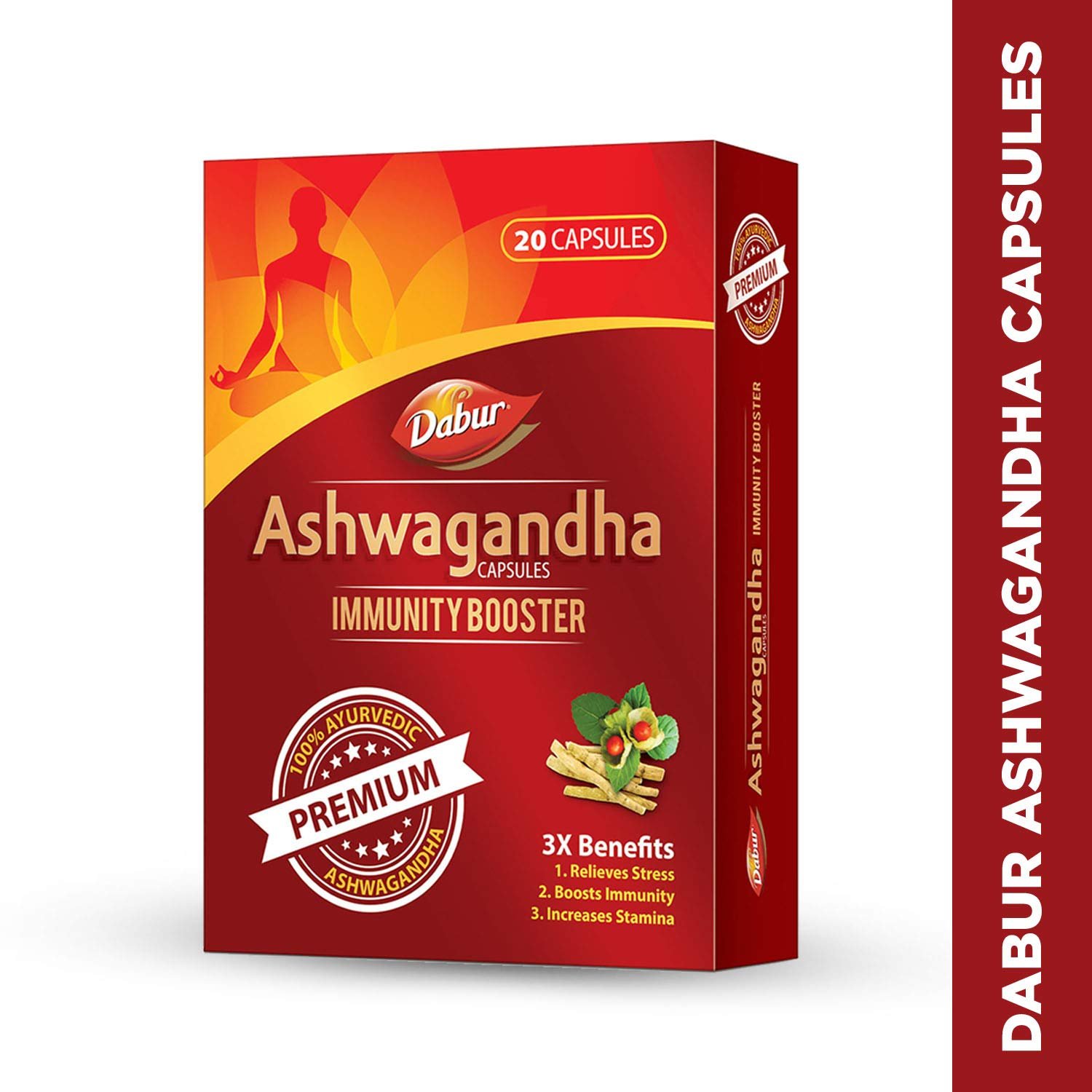 Dabur Ashwagandha Capsules Immunity Booster 100% Ayurvedic Relieves Stress & Increases Stamina Immunity Booster 20 Capsules