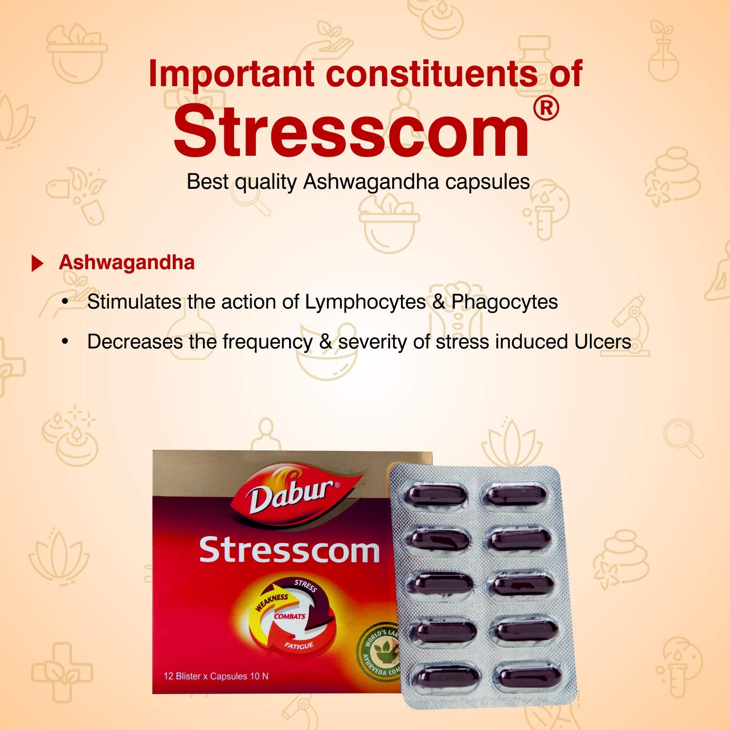Dabur Stresscom Ashwagandha Capsule | Manages Fatigue, Weakness & Stress 120 capsules