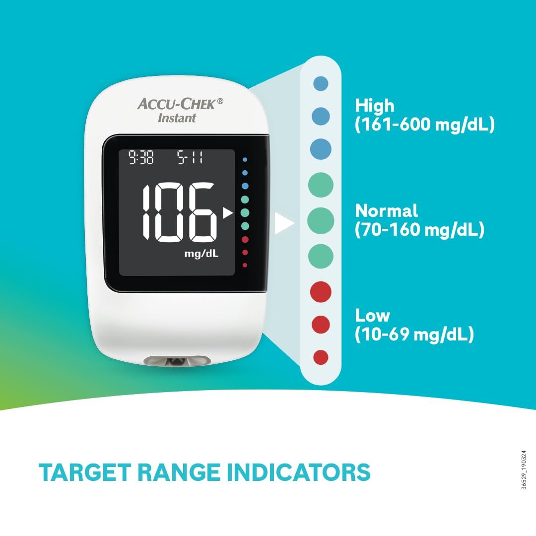 Accu-Chek Instant Blood Glucose Glucometer (with Bluetooth) with Vial of 10 Strips, 10 Lancets