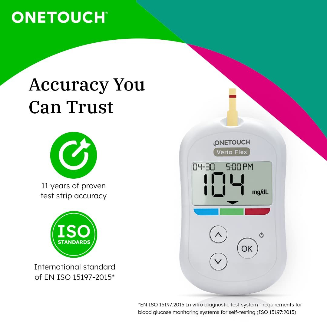 OneTouch Verio Flex Glucometer (Box of 10 Test strips Free) | Blood Glucose Monitors