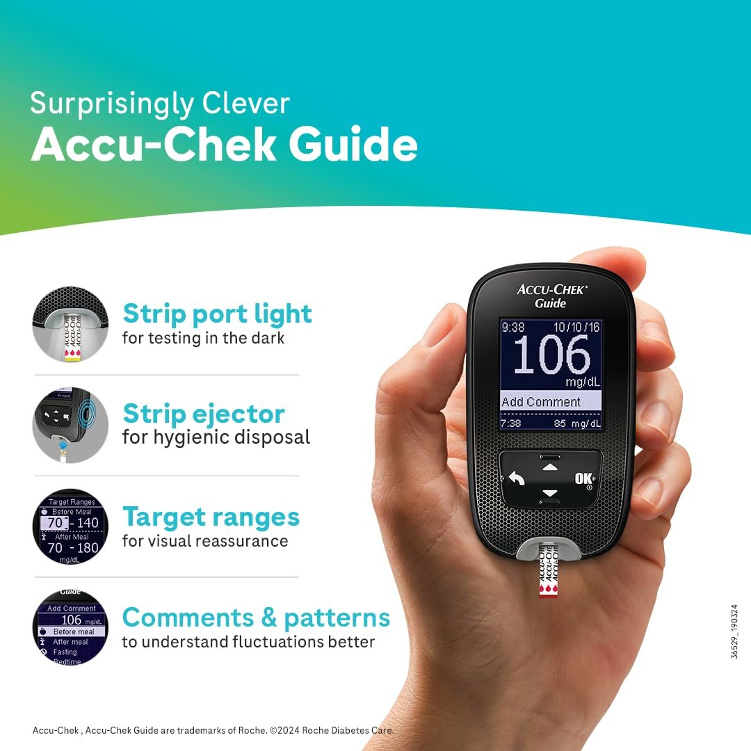 Accu-Chek Guide Blood Glucose Glucometer (with Bluetooth) Kit with Vial of 10 Strips, 10 Lancets
