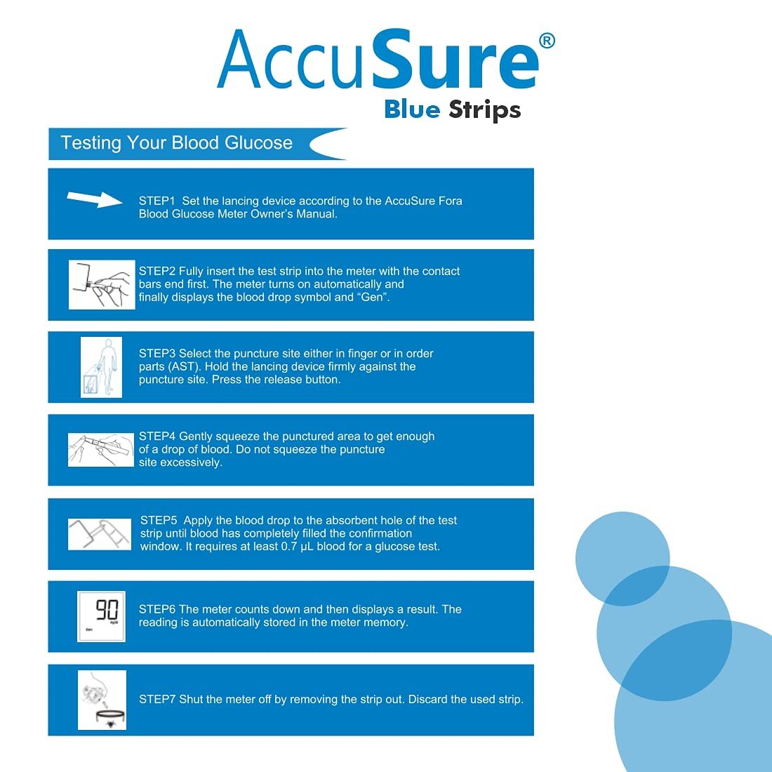 AccuSure Blue Glucometer Test Strips, 50 Glucometer Strips