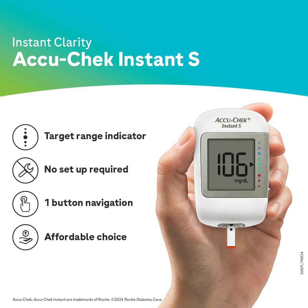 Accu-Chek Instant S Blood Glucose Glucometer Kit with Vial of 10 Strips, 10 Lancets