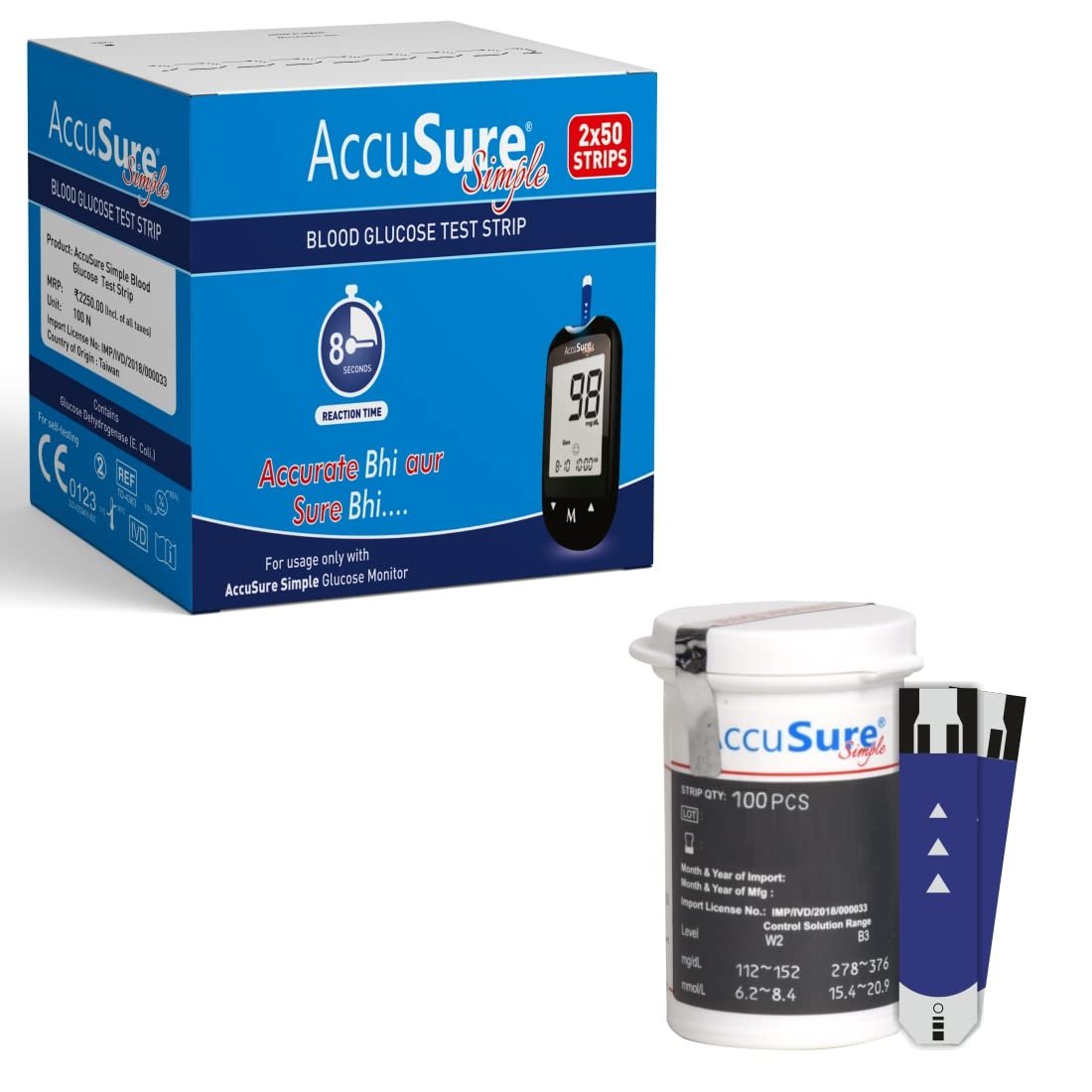 AccuSure Simple Blood Glucose Test 100 Strips