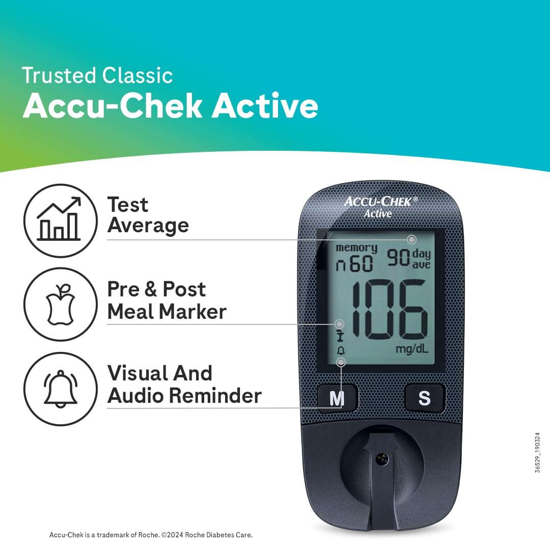 Accu-Chek Active Blood Glucose Glucometer Kit with Vial of 10 Strips, 10 Lancets and a Lancing device