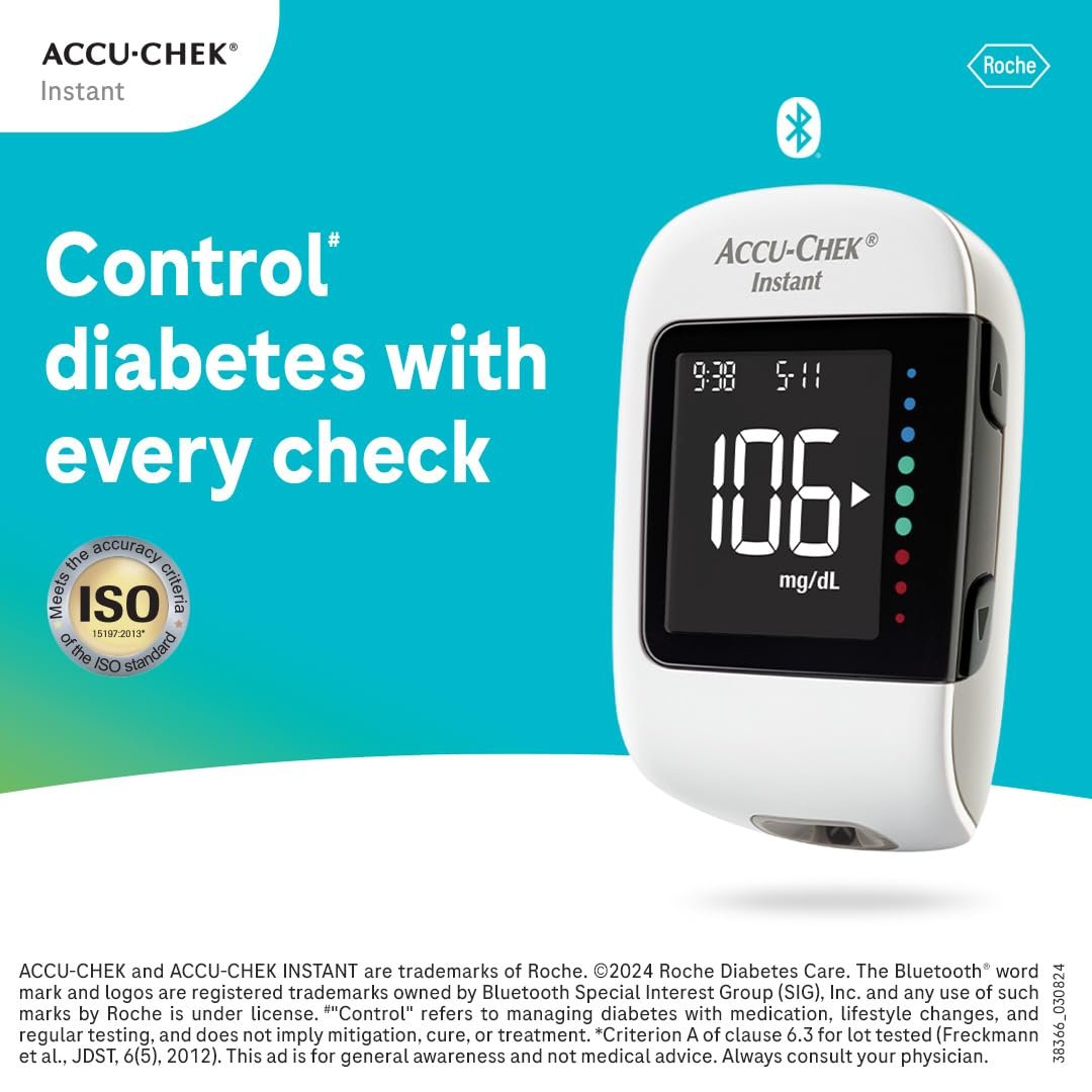Accu-Chek Instant Blood Glucose Glucometer (with Bluetooth) with Vial of 10 Strips, 10 Lancets