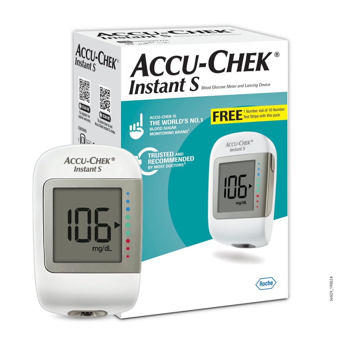 Accu-Chek Instant S Blood Glucose Glucometer Kit with Vial of 10 Strips, 10 Lancets