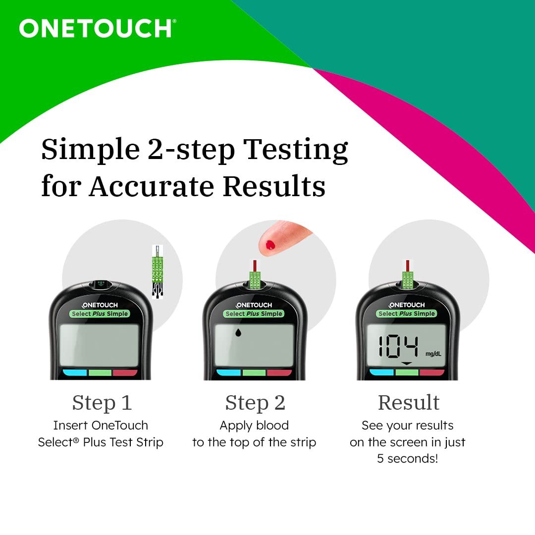OneTouch Select Plus Simple glucometer machine with 10+50 Test Strips & 50 additional Ultrasoft 2 Lancets (total 60 lancets) | Simple & accurate testing of Blood sugar level at home