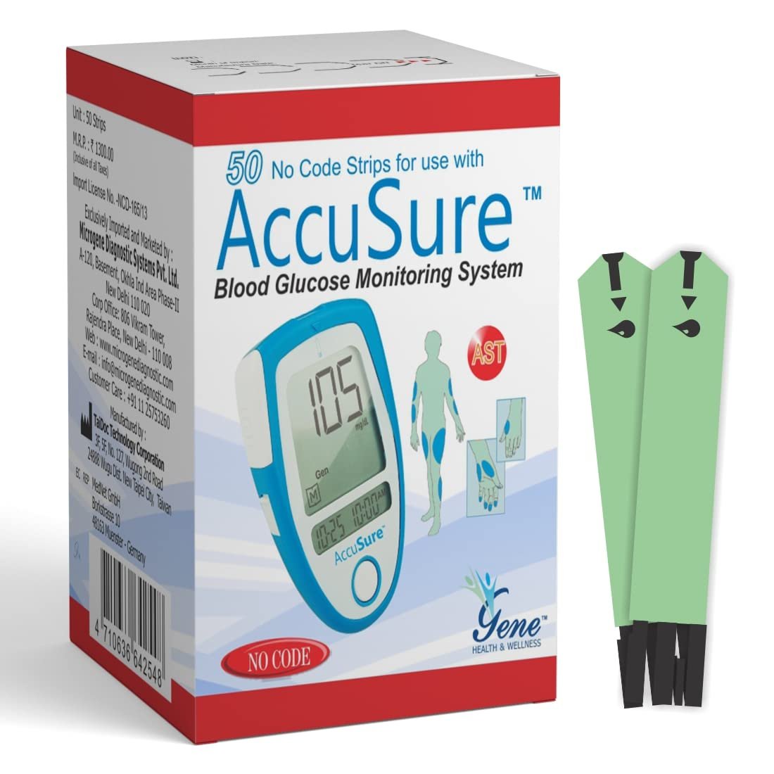 AccuSure Blue Glucometer Test Strips, 50 Glucometer Strips
