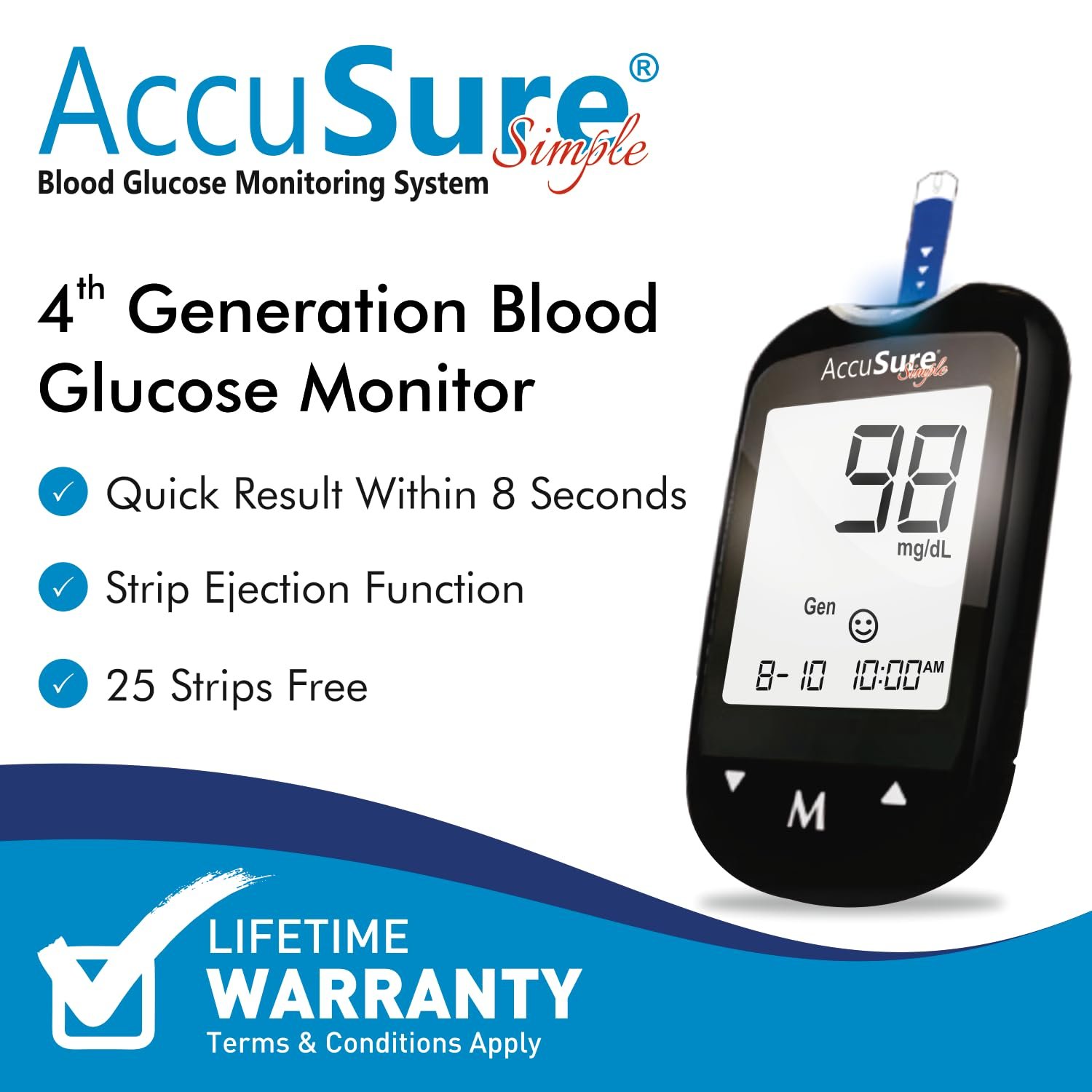 AccuSure Simple Digital Glucometer Kit |with 25 Strips,10 Lancet,1 Lancing device