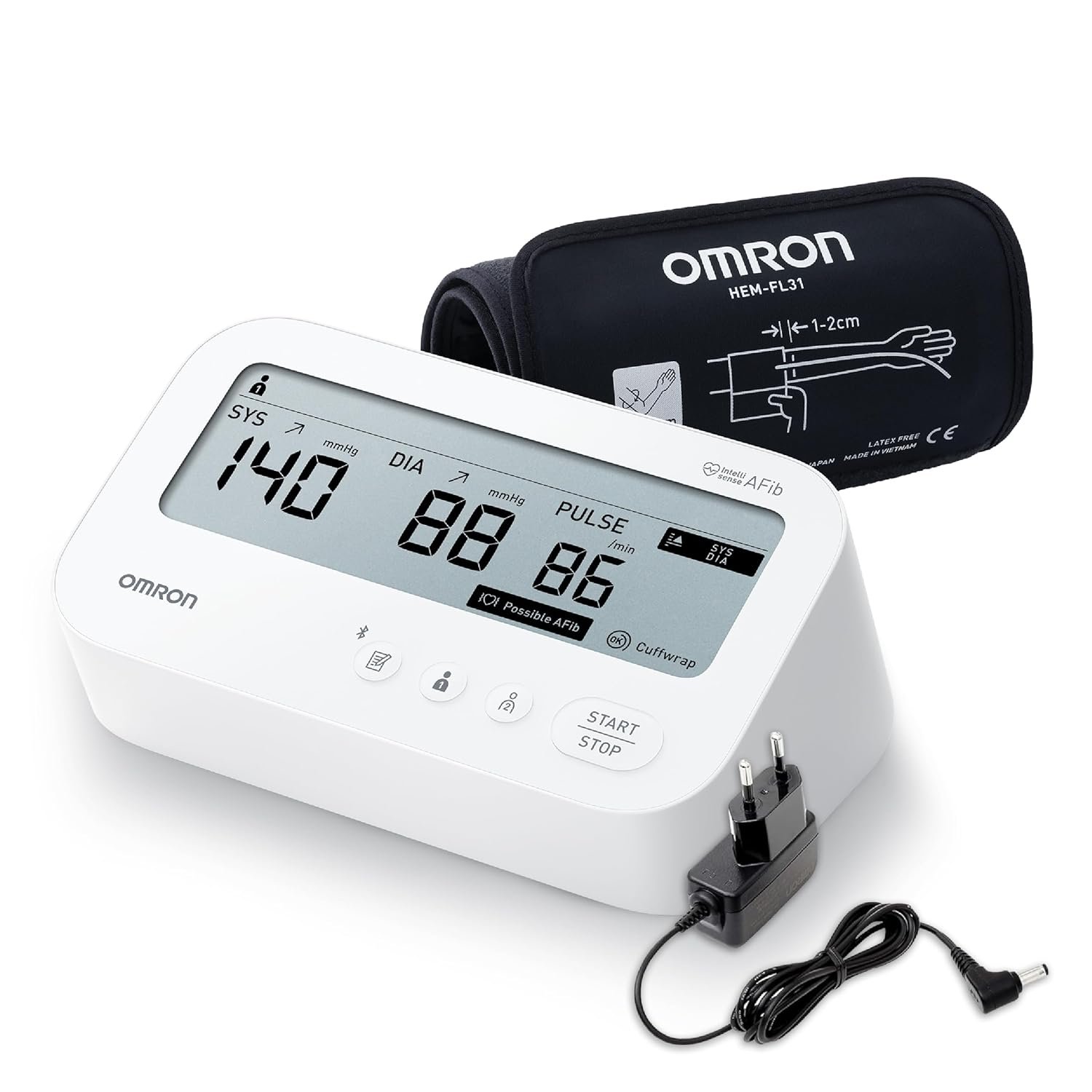 Omron HEM-7194T1-FLBIN Upper Arm Automatic Blood Pressure Monitor with AFib Detection, IntelliWrap 360° Accuracy Cuff, Large Display, AC Adapter included