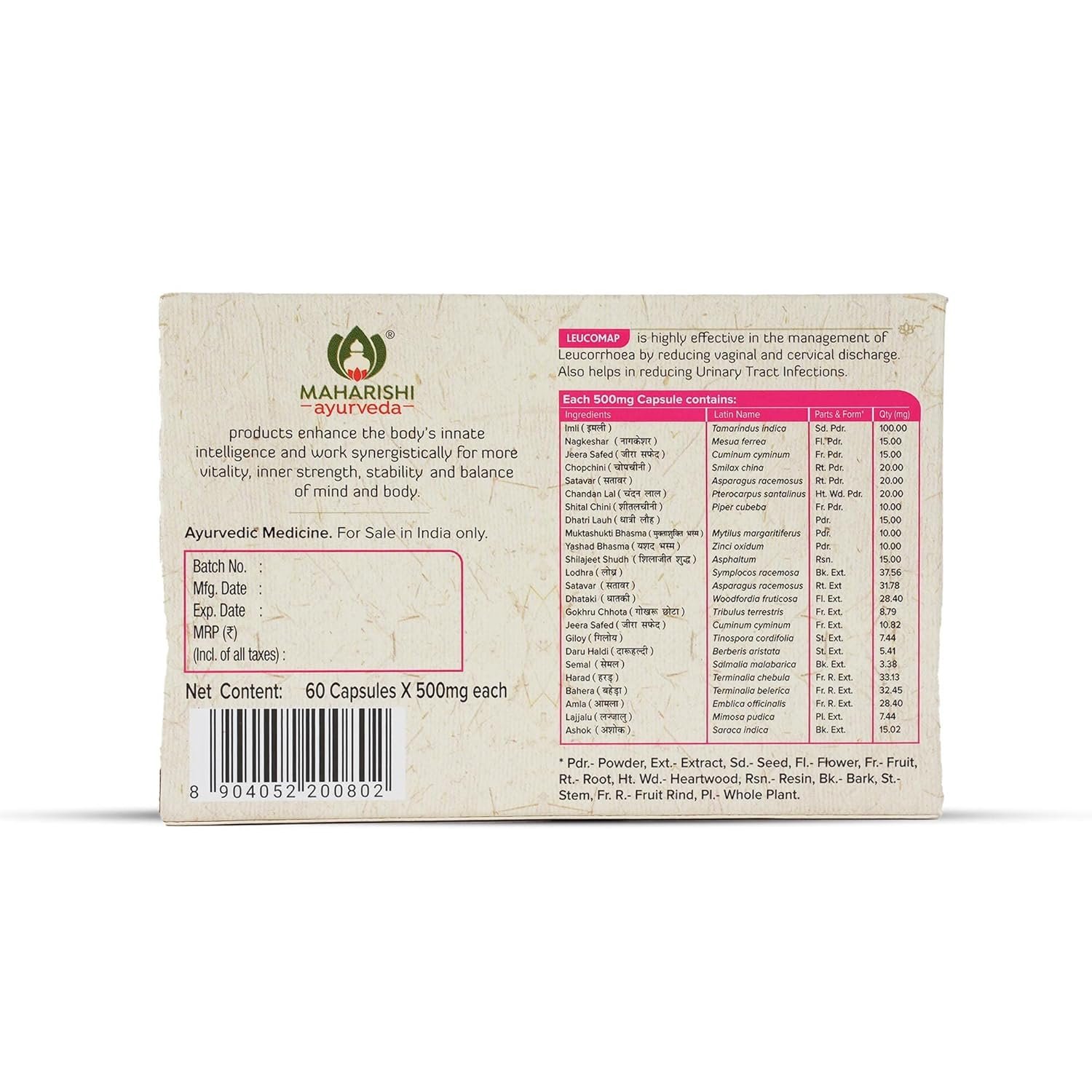 Maharishi Ayurveda Leucomap Leucorrhea Capsules 60 caps