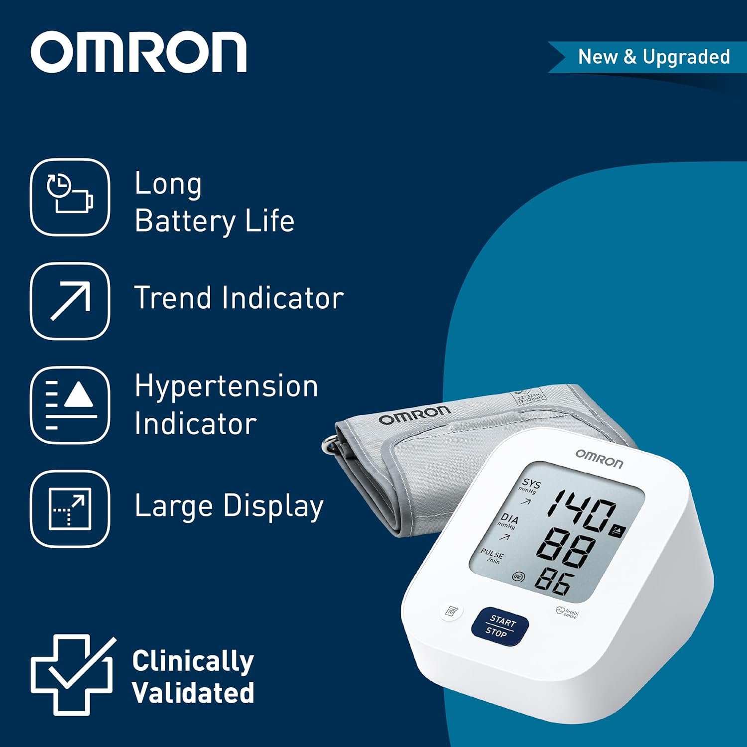 Omron HEM-7181 Upper Arm Automatic Blood Pressure Monitor with Long Battery Life and Hypertension Indicator