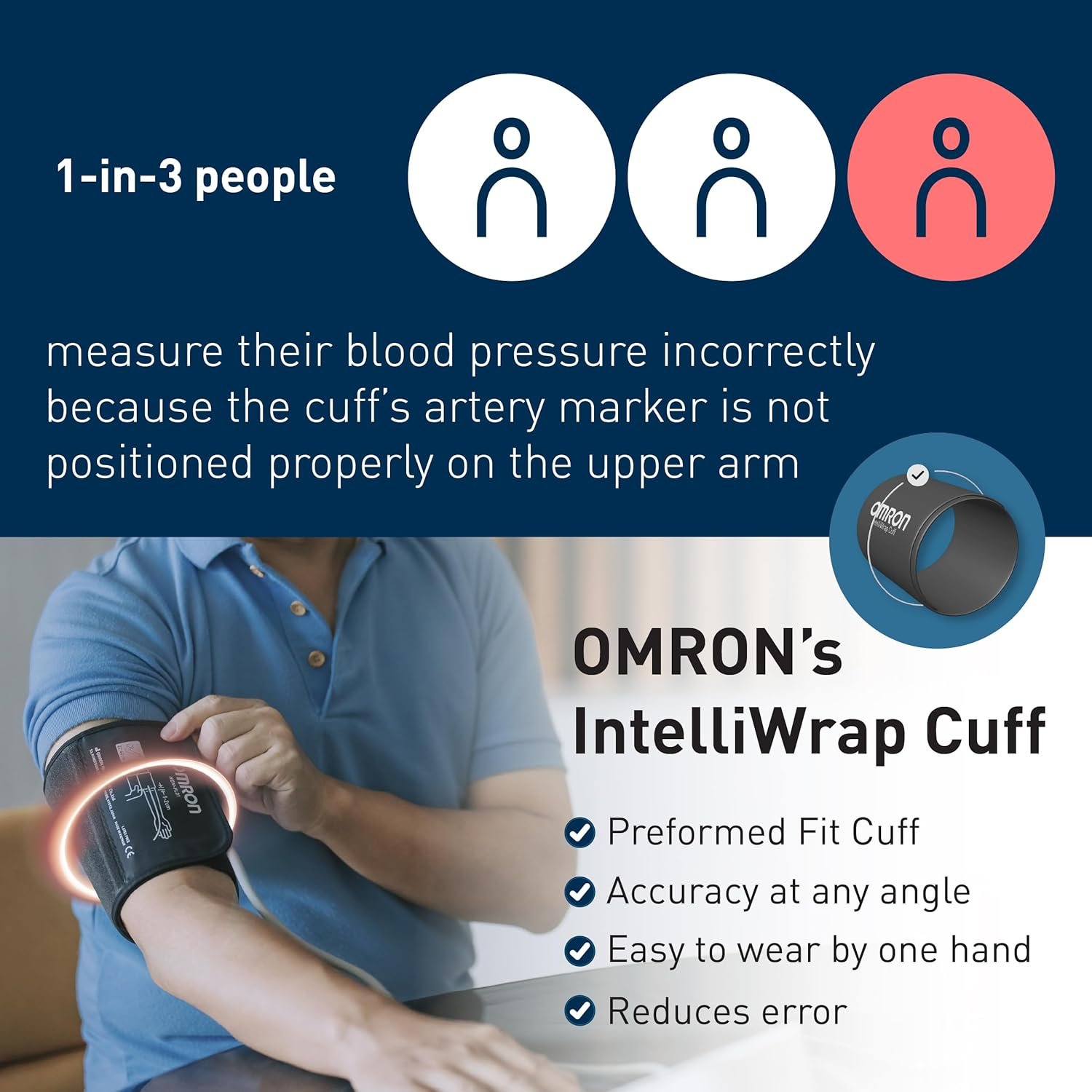 Omron HEM 7183T1 FLIN Upper Arm Automatic Blood Pressure Monitor with Bluetooth, IntelliWrap 360° Accuracy Cuff and Large Display