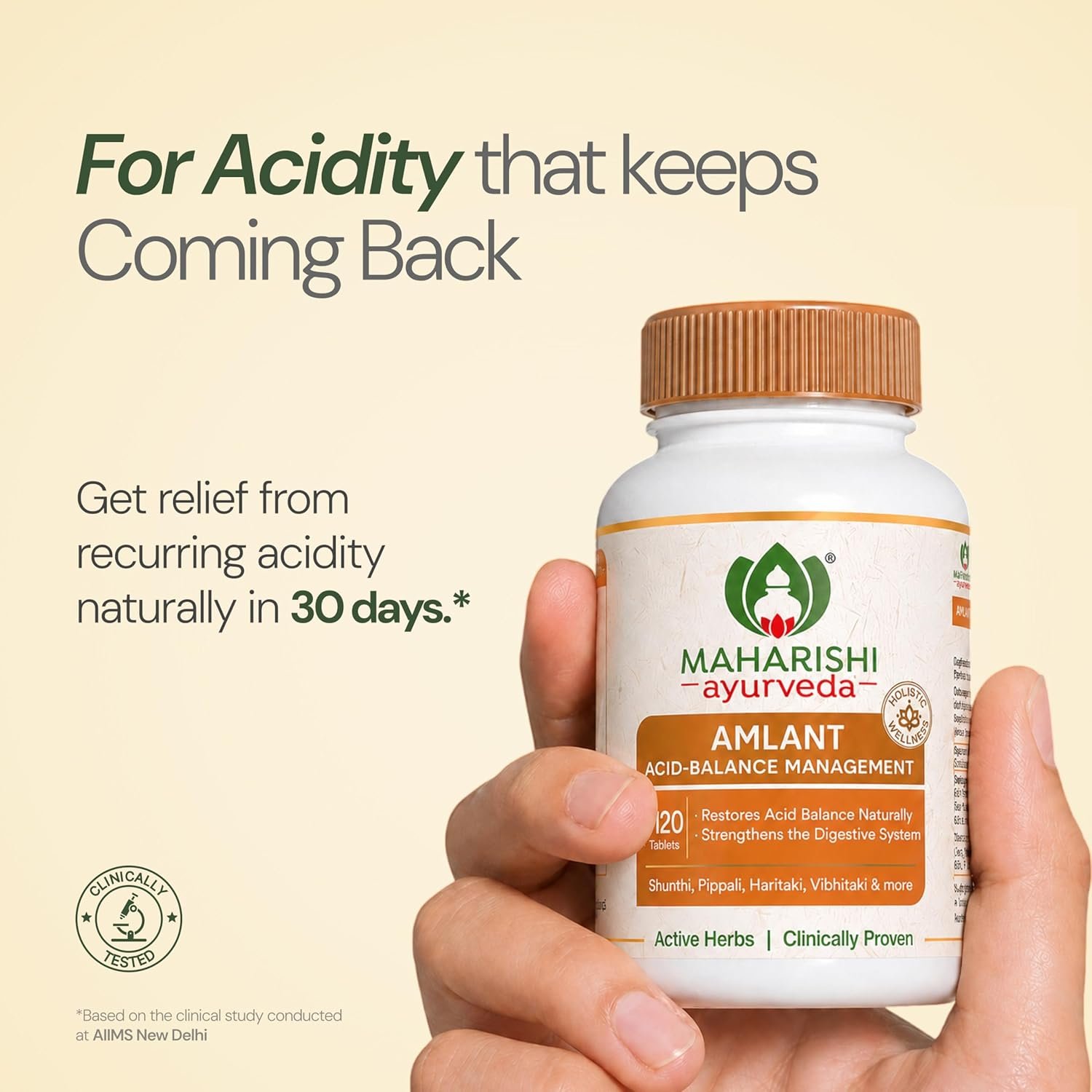 Maharishi Ayurveda Amlant | Herbal Digestive Support with Haritaki, Mulethi & 14 Herbs | Helps with Gas, Bloating & Gut Health | Ayurvedic Supplement for Daily Use | 120 Tablets